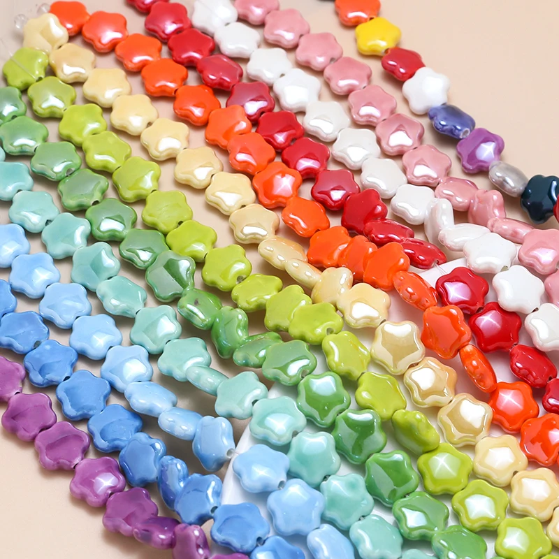 10pcs Colorful Bright Flower-shaped Five-pointed Star Ceramic Beads Diy Handmade Jewelry Necklace Bracelet Earrings Accessories