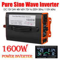 Pure Sine Wave Inverter 1600W 12/24/48V TO 220V 110V Voltage Converter LED Display High Power Power Inverter Power Car Inverter