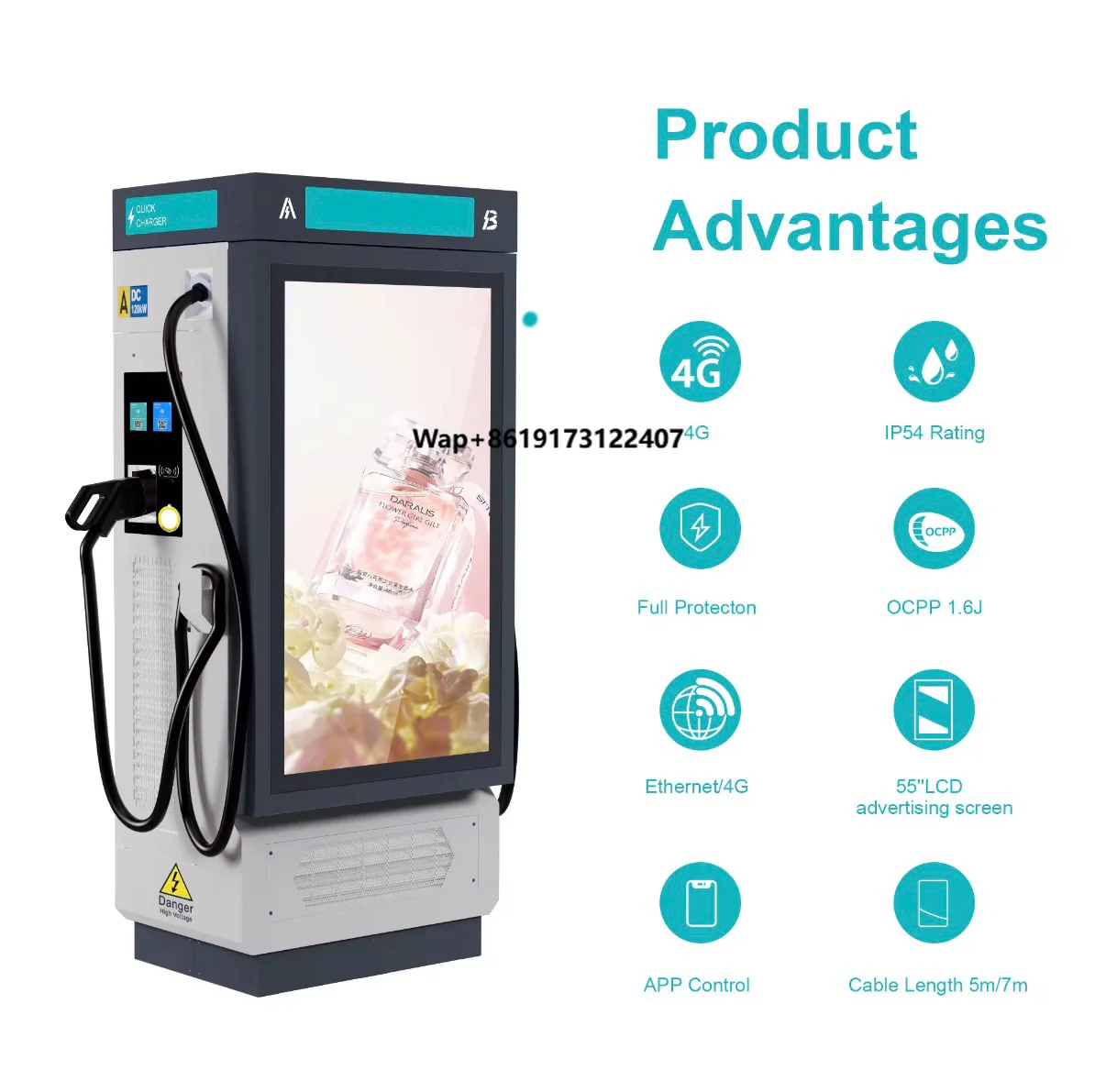 New 60-120kW DC Fast EV Charger 55-inch Display CCS2/CCS1/CHAdeMO/GBT Double OCPP1.6J CE Certified EV Charging Station