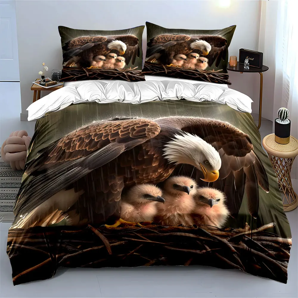 Eagle shielding chicks in nest Duvet Cover Set with 3D Printing Design Soft Polyester Bedding Set All-Season Comfort for gifts