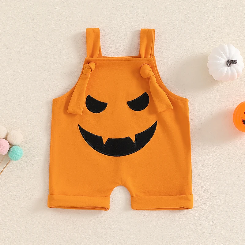 Baby Clothing Boys Girls Halloween Rompers Square Neck Pumpkin/Ghost Face Embroidery Jumpsuits Newborn Clothes