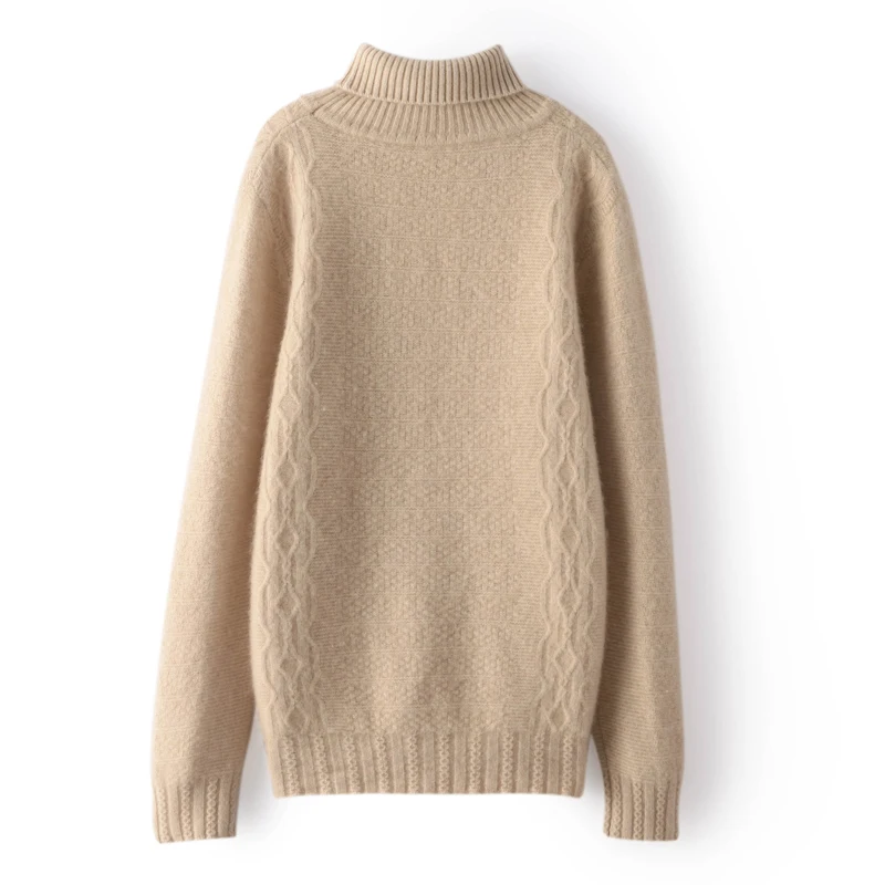 100% Merino Wool Women's Turtleneck Thick Jumper High Quality Korean Jacquard Soft Sweater Autumn/Winter Warm Knit Top