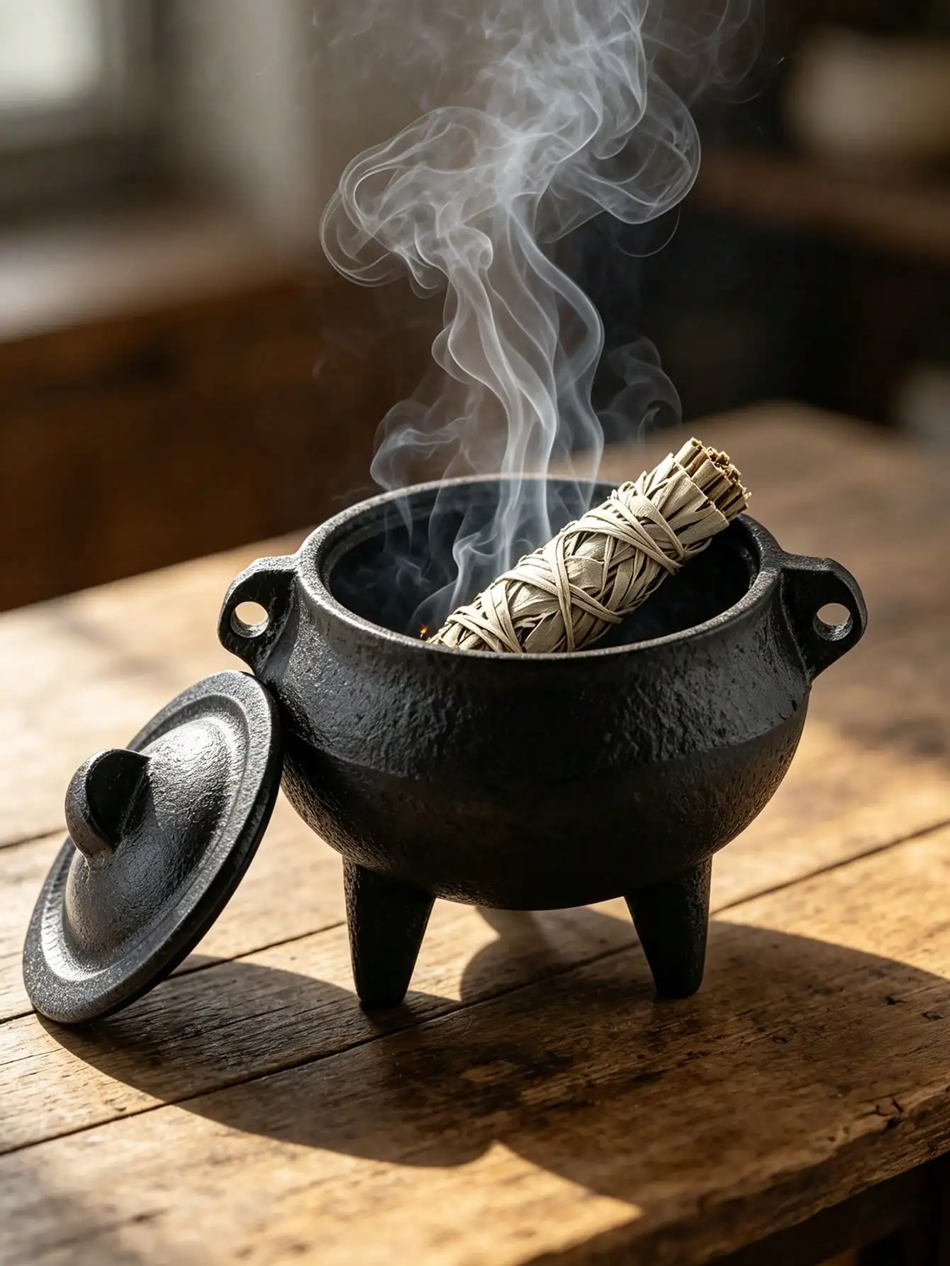 1Pc Cast Iron Cauldron Smudge Pot With Snuff Lid, 3-Legged Sage Palo Santo Incense Burner, Portable Meditation Smudging Bowl For Home Space Cleansing,  sh260602172584696583530
