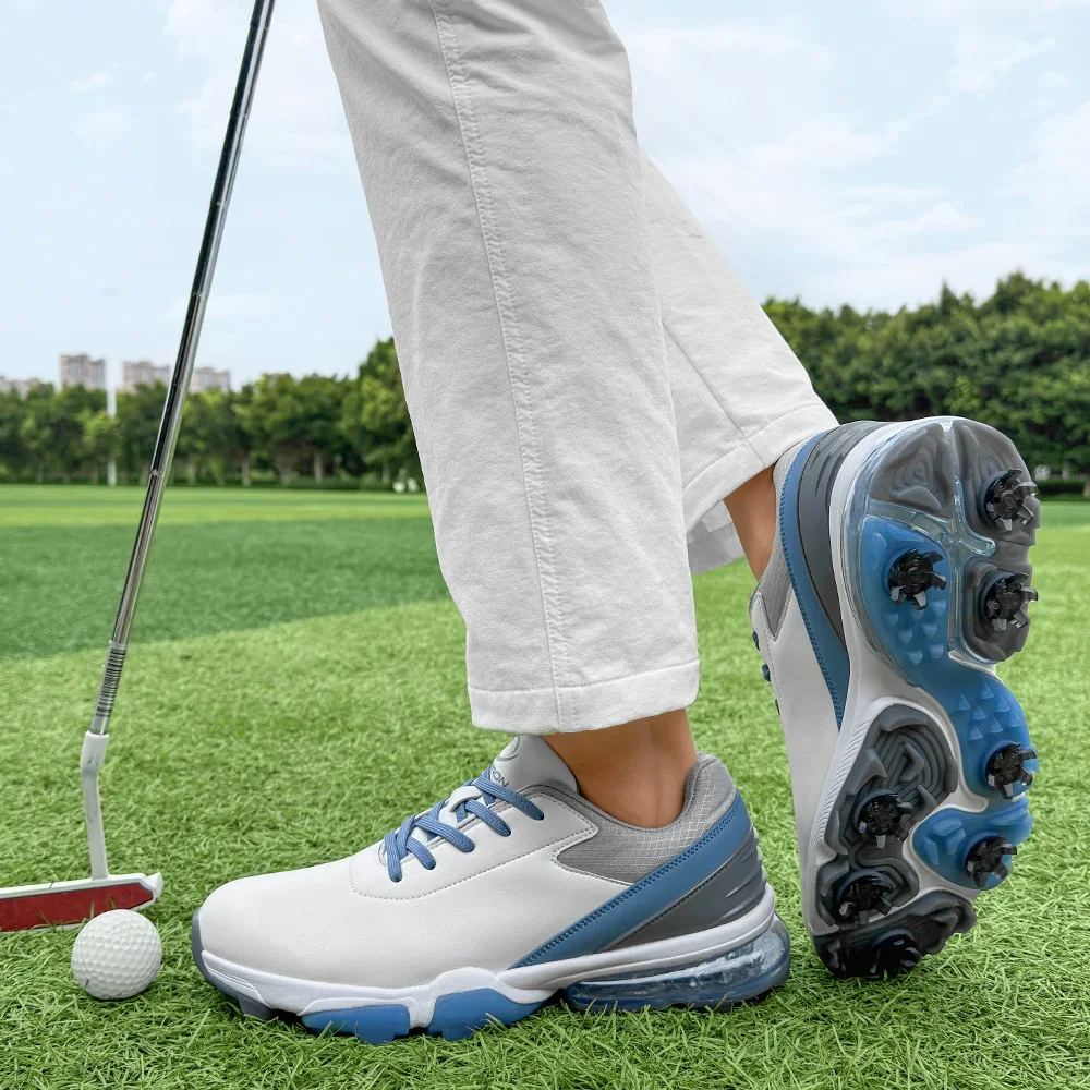 Zapatos de Golf de lujo con picos para hombre, zapatillas de Golf antideslizantes, calzado cómodo para golfistas al aire libre de talla grande