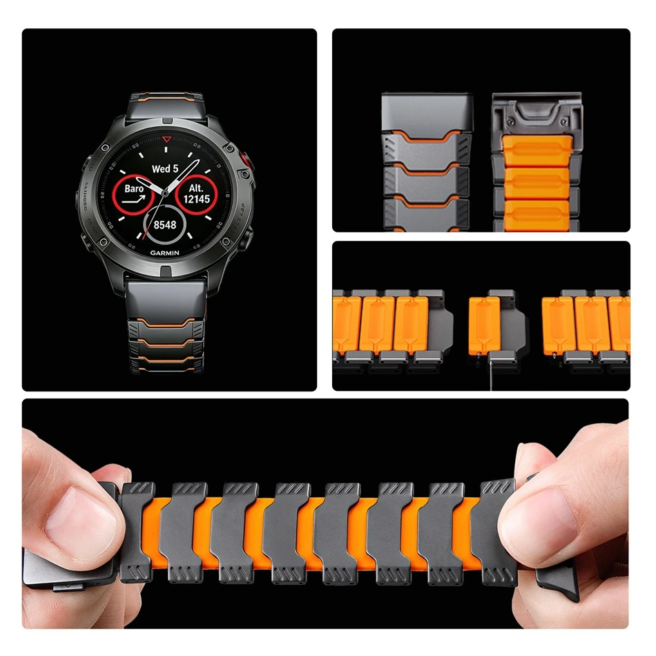 Tytanowy silikonowy pasek magnetyczny do zegarka Garmin Fenix 8 7X Pro 6X Enduro 3, pasek do Garmin Tactix 7Pro Instinct 2X, paski 26mm — zdjęcie produktu 5