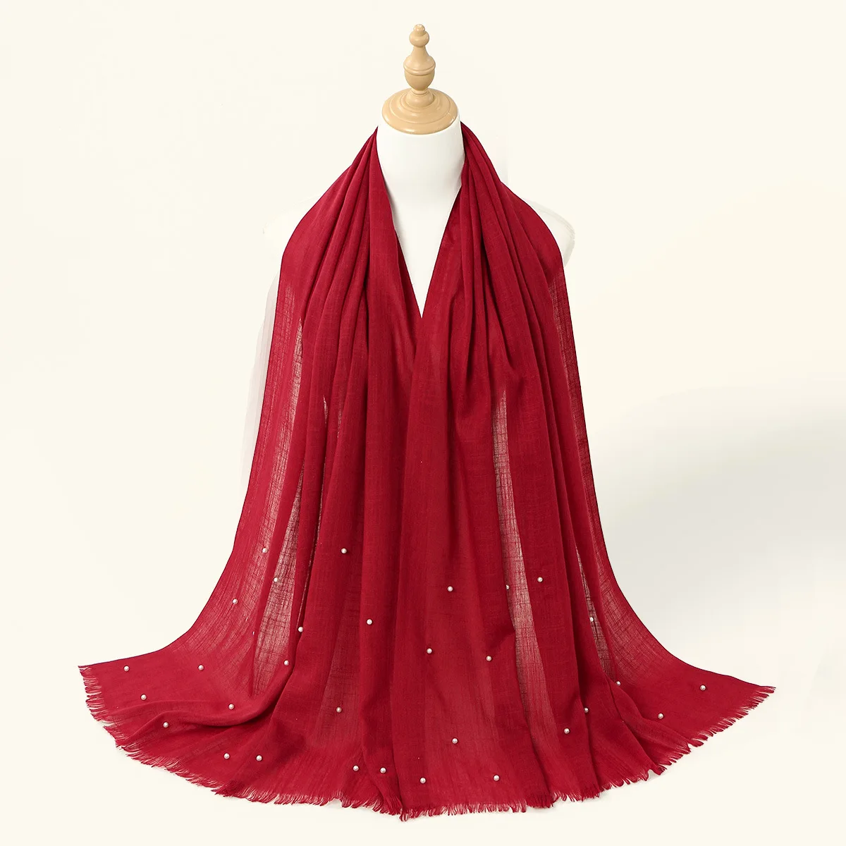 

Muslim Turban Hijab Beads Scarf Fringed Shawl Wrap Long Headscarf Women Bandanas Headband Bufanda Femme Foulard Islamic Shawls