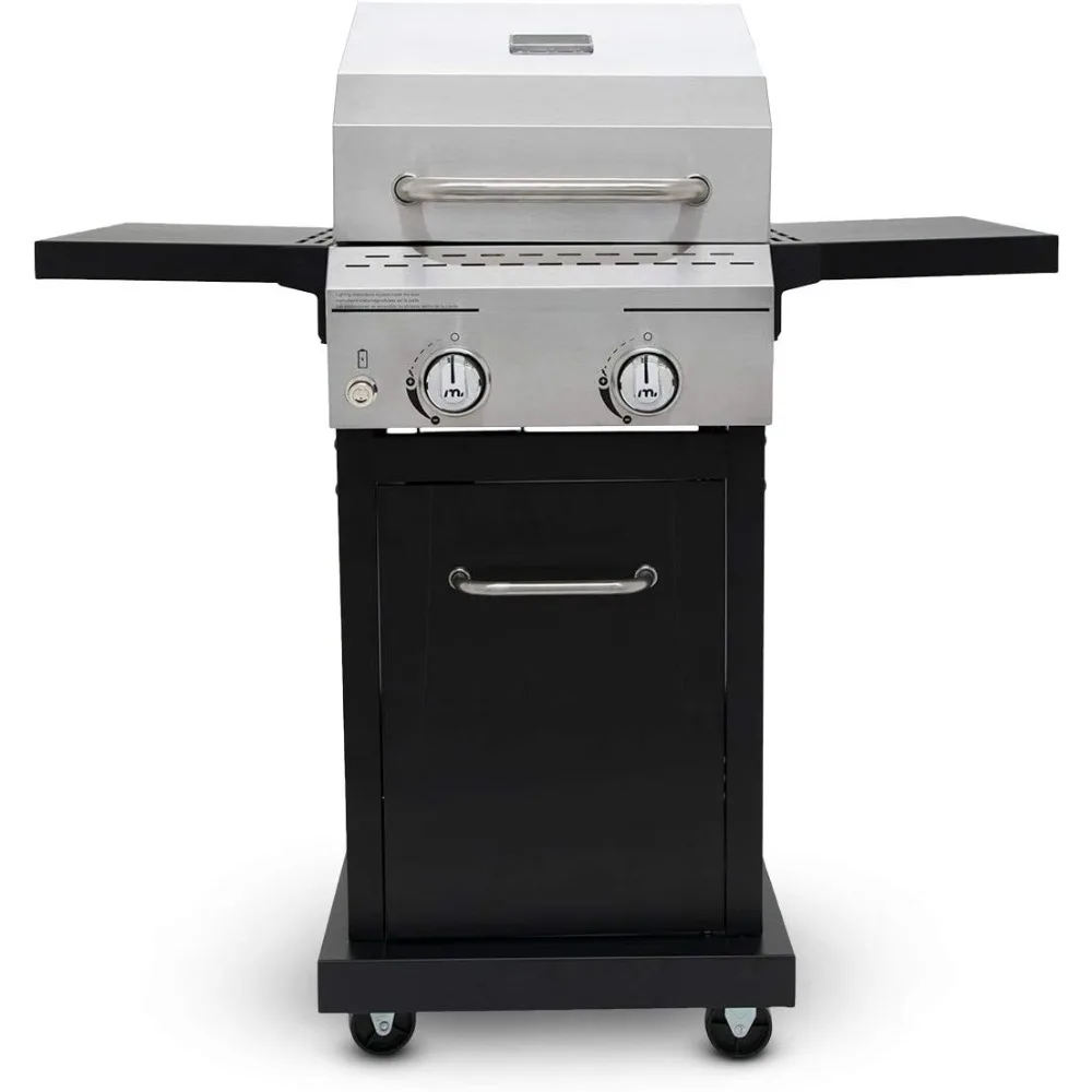 

Gas Grill with Foldable Side Table, Perfect for Camping, Outdoor Cooking, Terrace, Garden Grilling, Silver and Black