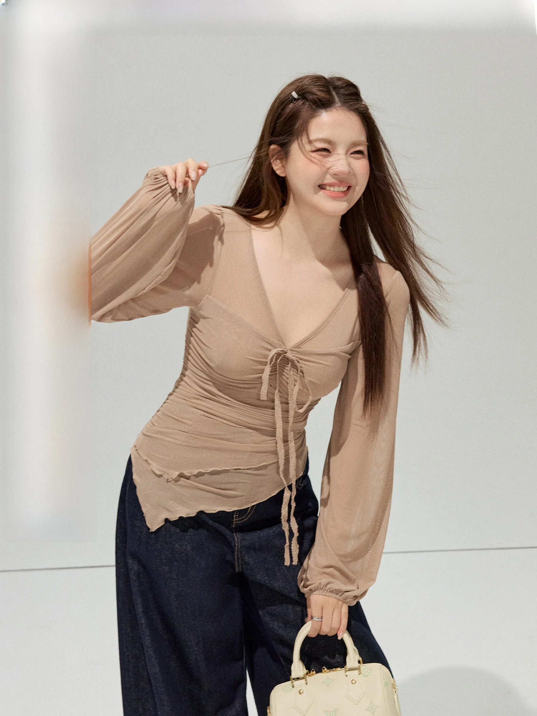 

Slim Fit V-Ne Uneven Hem Top And Jeans plus Size Set for Plump Women Commute Sle Faion Spring Polyester Nylon Blend