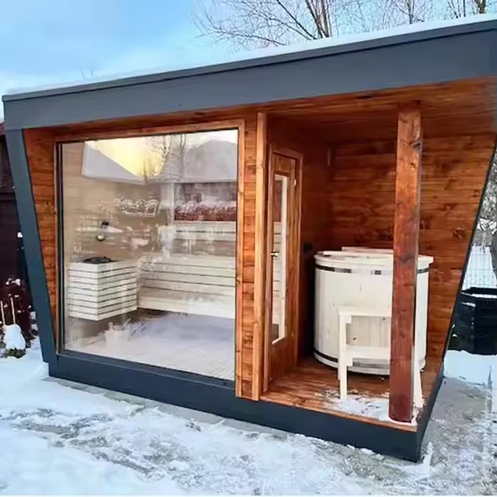 Outdoor SaunaLuxury Custom Square Outdoor Sauna For 4 Persons With Traditional Dry Steam Design Sauna Wood