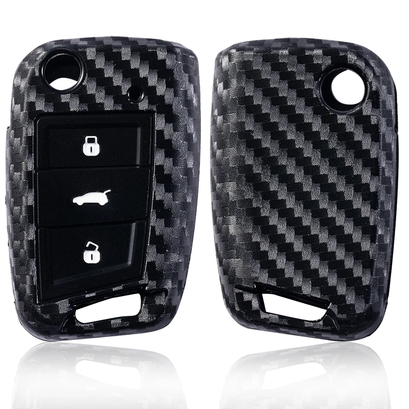 Carbon Fiber Style Car Key Case Cover For VW Volkseagen Passat B8 Magotan For Skoda Superb A7 Kodiaq For Seat view 4