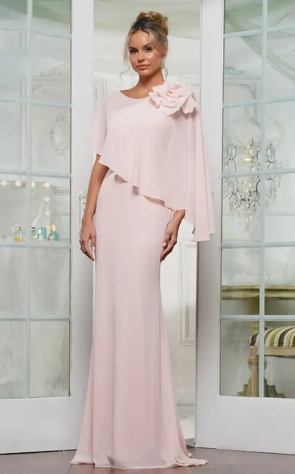 

Customized Elegant Chiffon Handmade Flower Pleat Straight O-Neck Long Dresses Bespoke Occasion Dresses High quality Modern Style