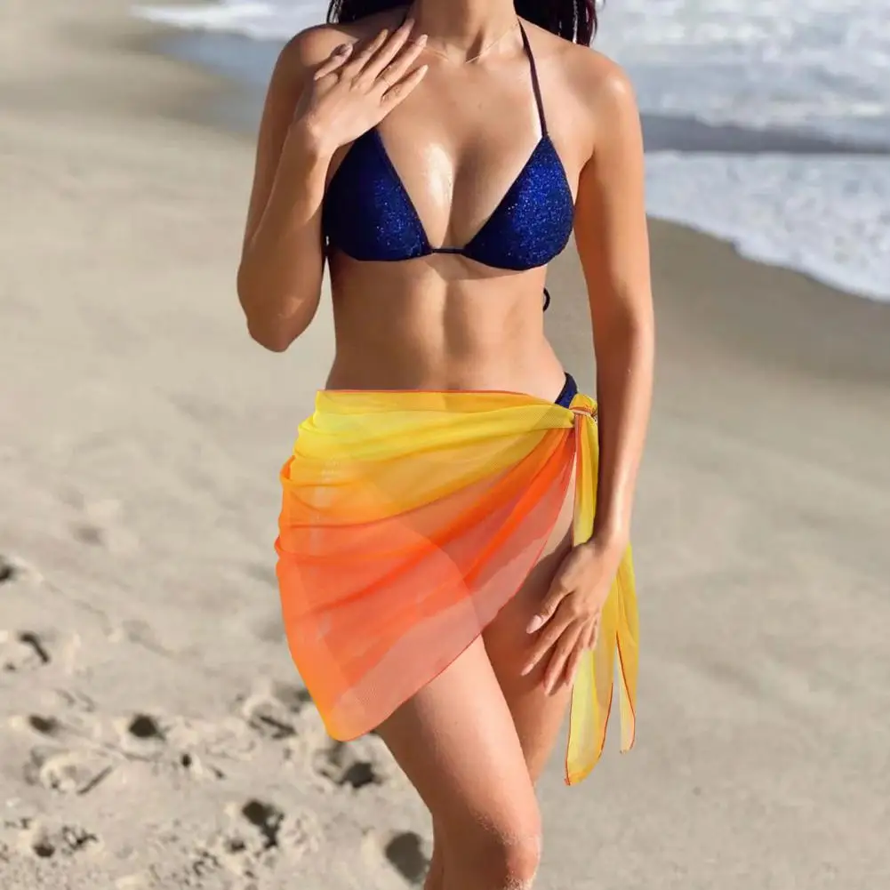 セクシーなビーチ水着スカーフ多用途グラデーションカラーシフォンビーチカバーアップスカート女性用薄手のビキニラップショール日焼け止め