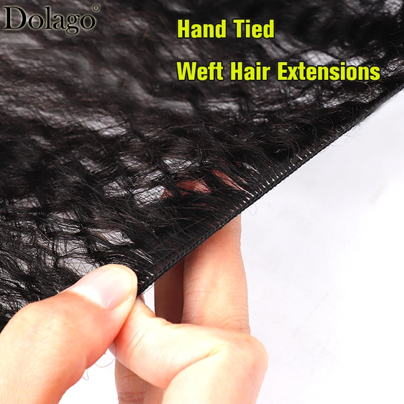 Hand Tied Weft Hair Extensions Kinky Straight Bundles Utah Extension Genius Weft Human Weaving Full Cuticle Hair For Black Women