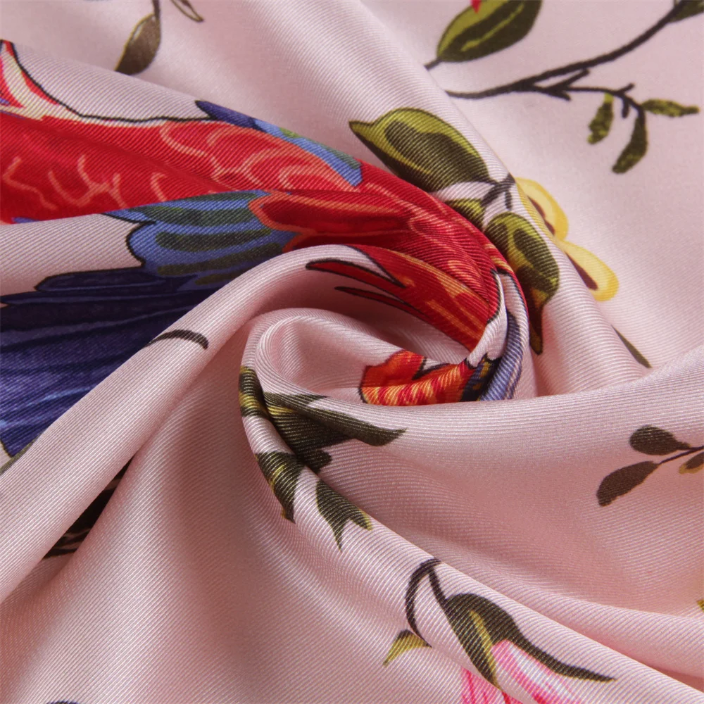 90CM Silk Scarf Women Tree Birds Print Square Scarves Head Echarpes Silk Foulards Femme Wraps Beach Shawl Bandana Lady Hijabs