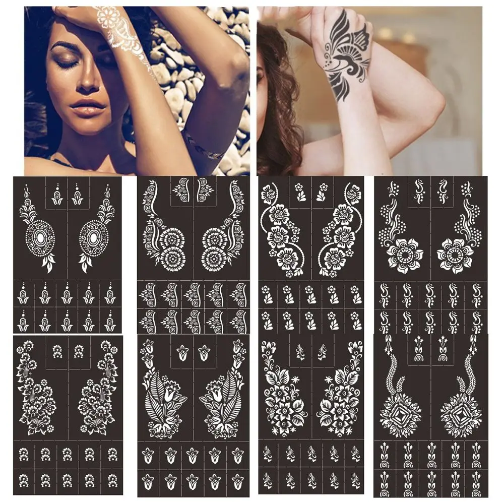 Exquisite Índia flor henna estêncil para homens e mulheres, corpo arte adesivo modelo, DIY oco desenho modelo para pernas e braço