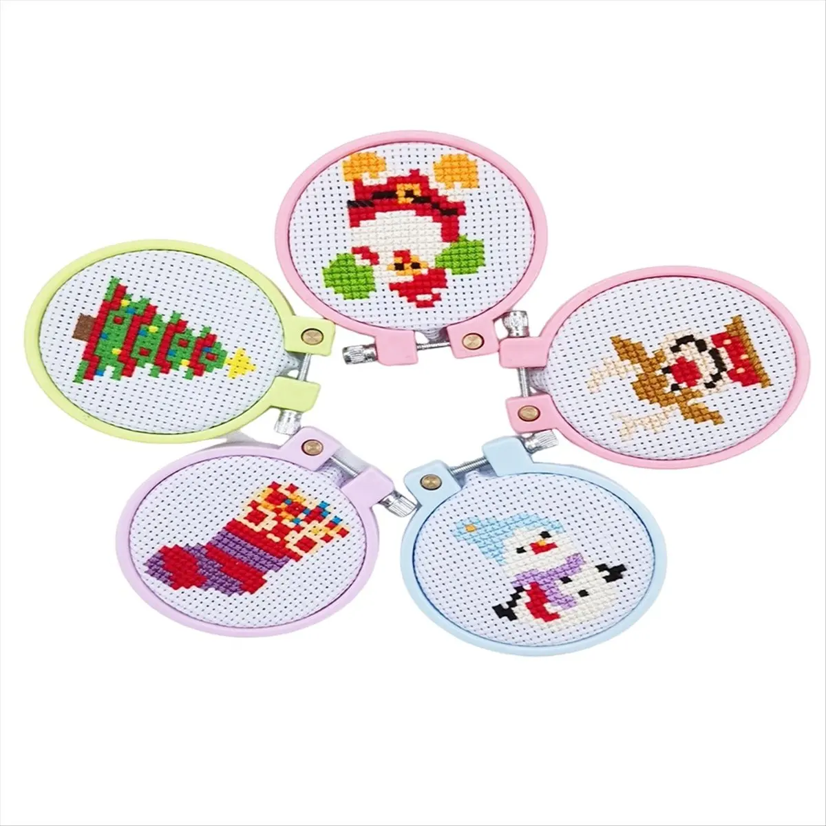 DT38 5Pcs Christmas - Kits for Kids for Beginners with Stamped Embroidery Patterns - Kit Craft Supplies