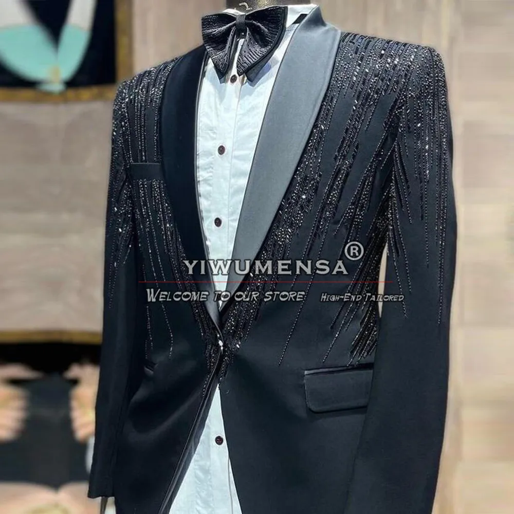 Man Beaded Suits For Wedding 3 Pieces Groom Wear Men's Tuxedos Customized Formal Banquet Prom Blazer Trajes Elegante Para Hombre