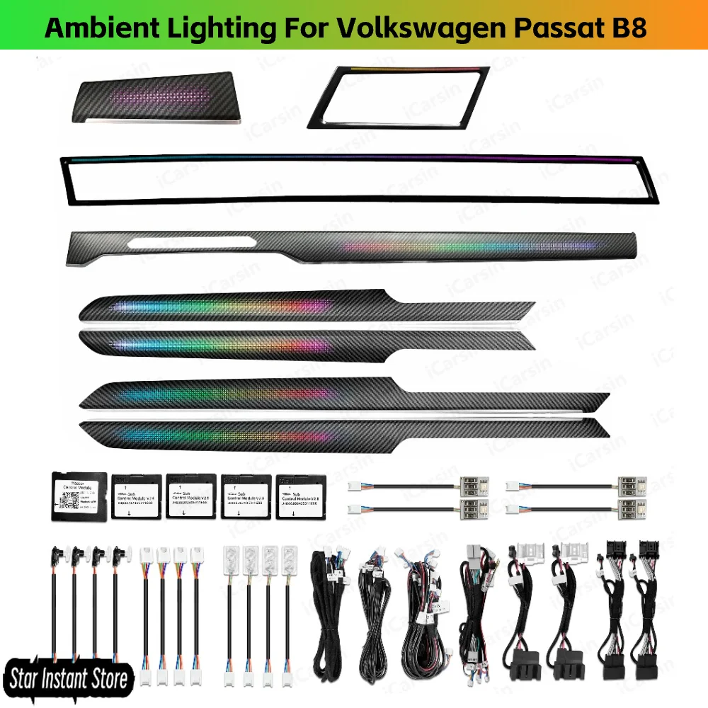 Dynamic Carbon Wood Style Ambient Light for Volkswagen VW Arteon 2019-2020 Passat B8 Interior LED Lighting Accessories
