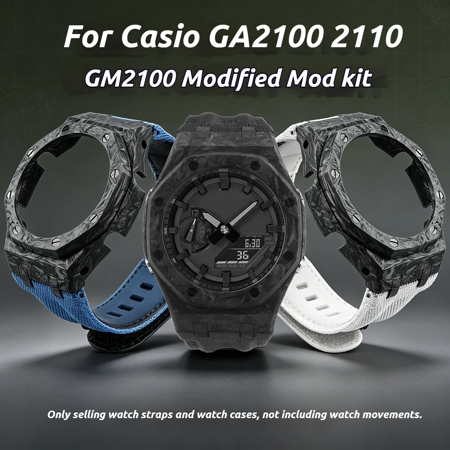 GA2100 Carbon Fiber Mod Kit For Casio GA-2100 2110 GM2100 GBM2100 Nylon Strap Carbon Watch Case CasiOak Replacement Band Men