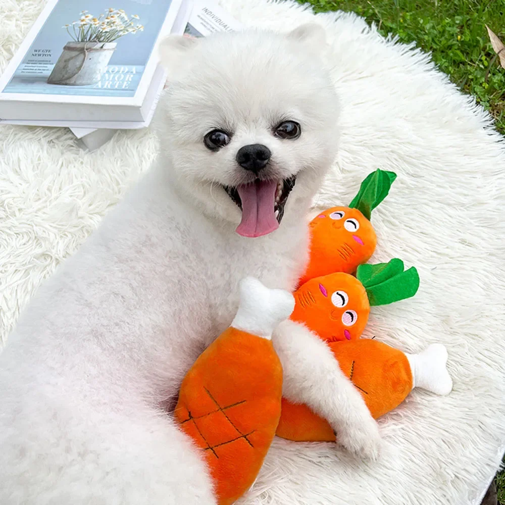 Dog Toys Plush Chew Toy Funny Bone Chicken Legs Carrot Shape Squeaky Puppy Training Interactive Toy Bite-Resistant Pet Supplies