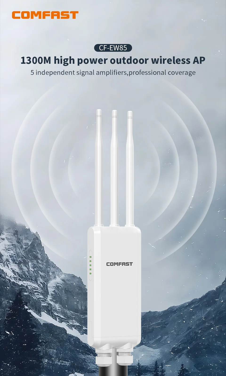 Comfast 1300Mbps Outdoor Access Point 2.4G&5.8GHz Gigabit AP Long Range Repeater High Power 3*5dBi WiFi Antenna Street Router