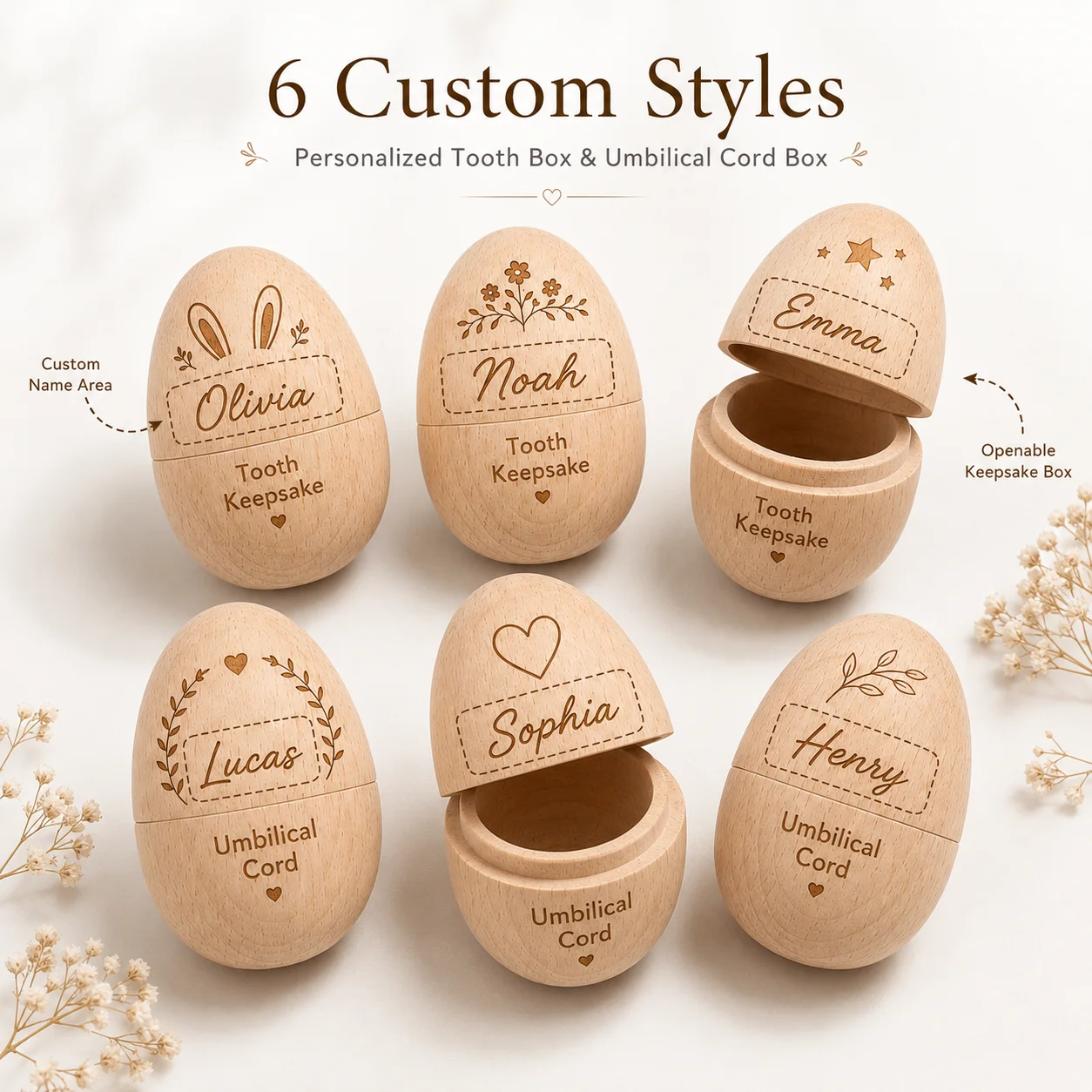 1Pc Custom Name-Engraved Keepsake Umbilical Cord Box, Milk Tooth Box, Umbilical Cord and Tooth Storage Box, Eggshell-Shaped Storage Box, Is a Perfect Keepsake Gift for Parents, Also an Ideal Shower Gift or Gift for New Parents, Birth Souvenir, Gift for New Parents, Pregnancy Gifts Etc