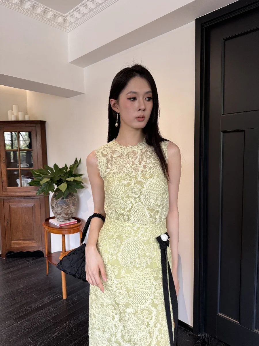 

MAIMAI летний лимонно-желтый кружевной комплект, женский модный повседневный комплект из двух предметов из полиэстера, круглый ансамбль