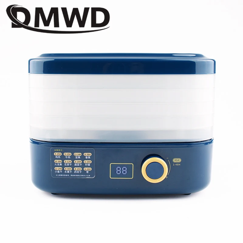 DMWD-deshidratador de alimentos eléctrico, máquina de secado de frutas secas, verduras, hierbas y carne, máquina de Yogurt, máquina de aperitivos para mascotas, horno secador de aire, 5 bandejas, UE
