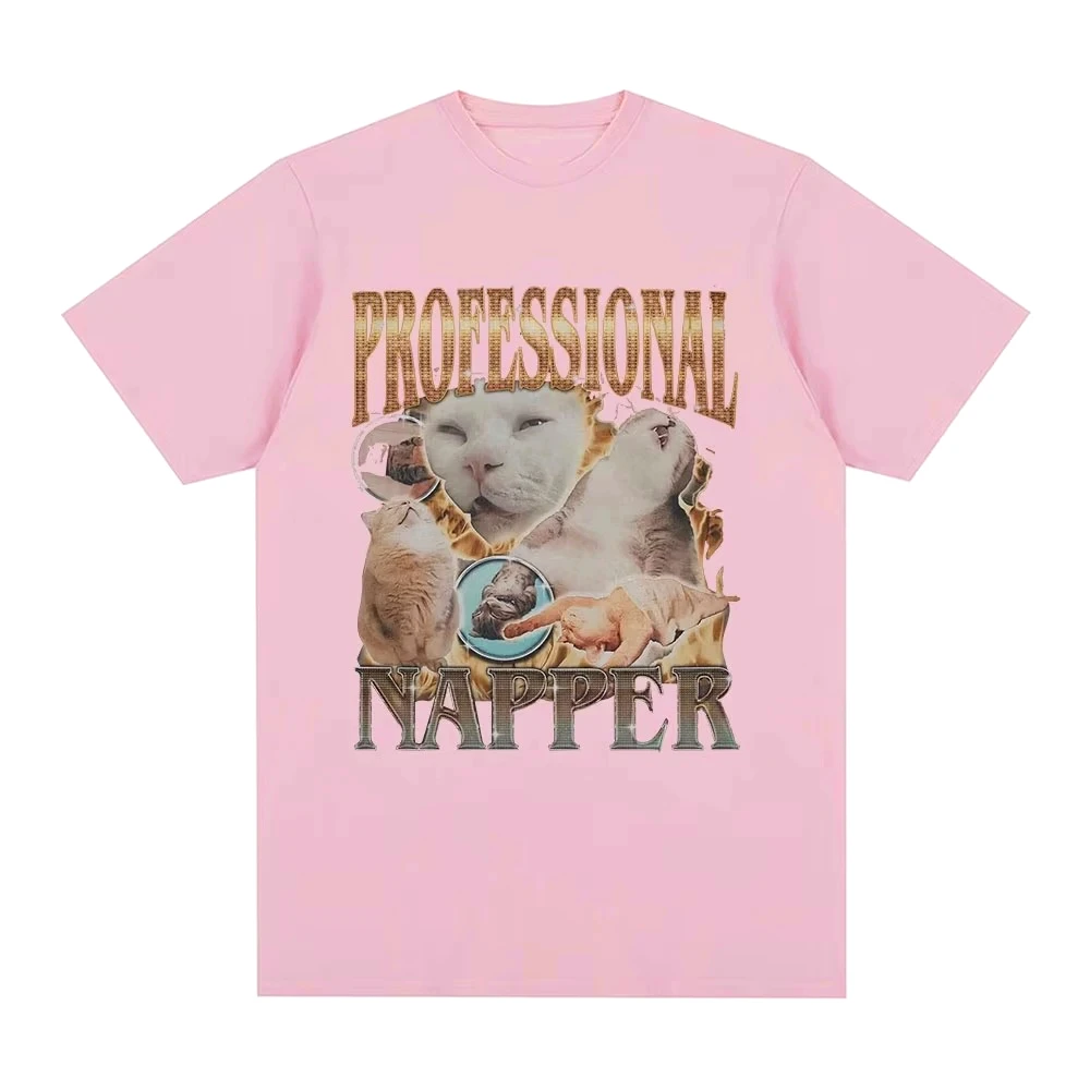Professional Napper Funny Cat Meme Printed T-shirt Women Casual T Shirt Fashion Vintage Round Neck T-shirts Streetwear