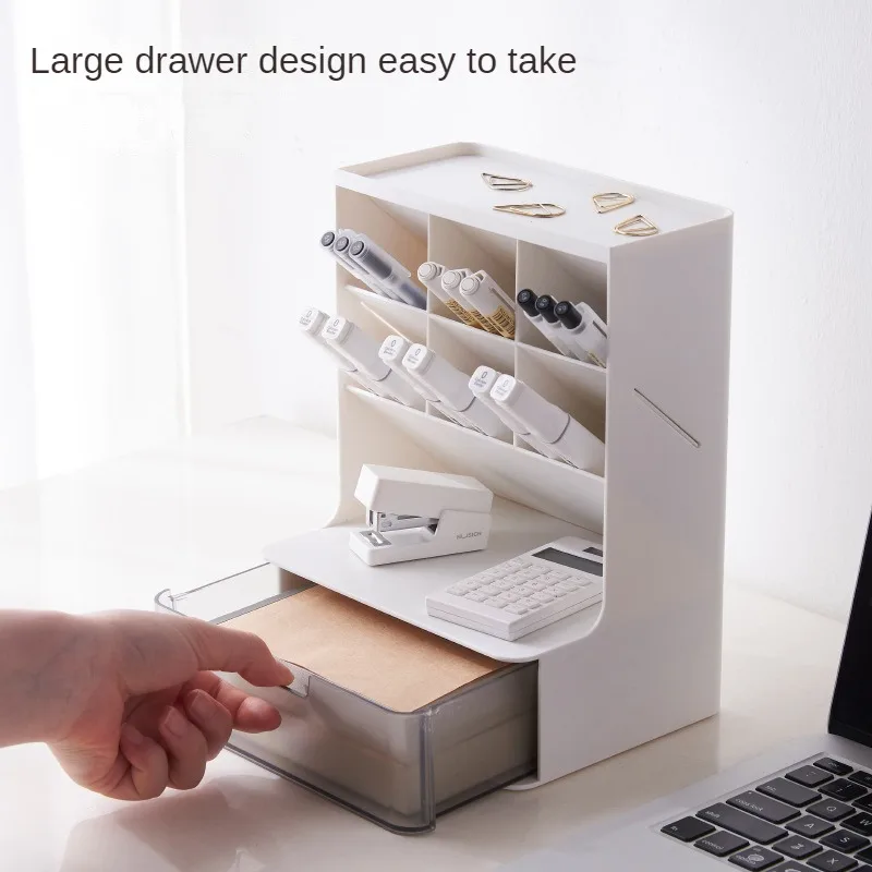 Convenient Oblique Insertion Pen Holder and Storage Box for Students and Office Desktop Organization