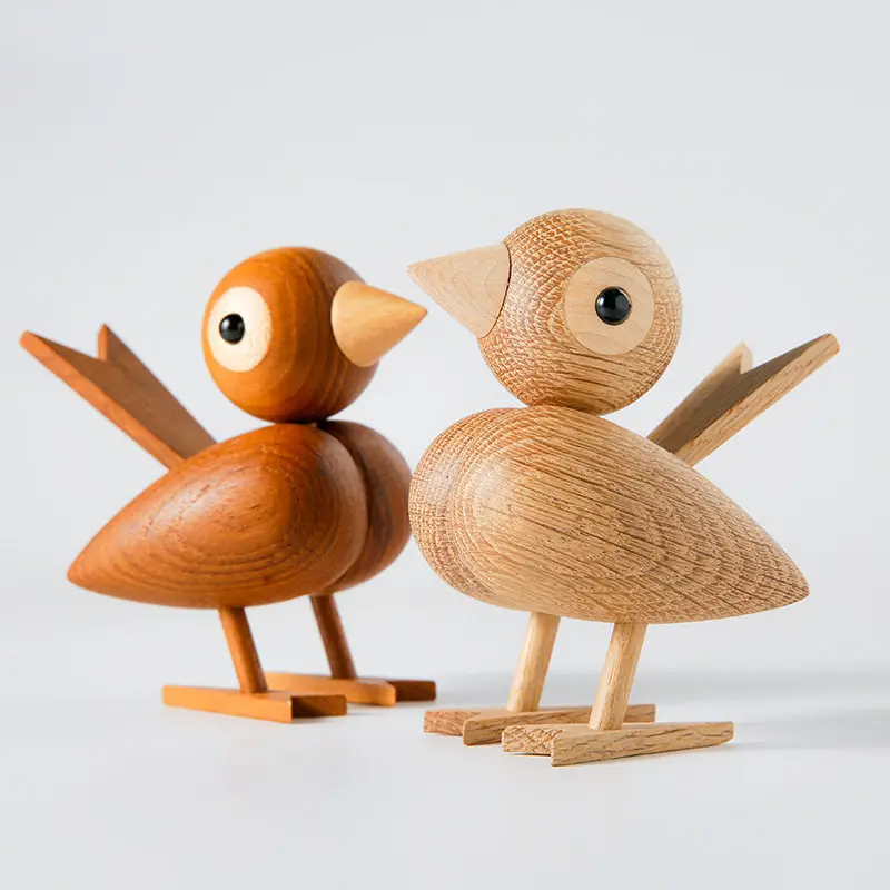 Nordic Style Wooden Animal Figurines Mini Wood Crafts Car Interior Home Decor Ornaments