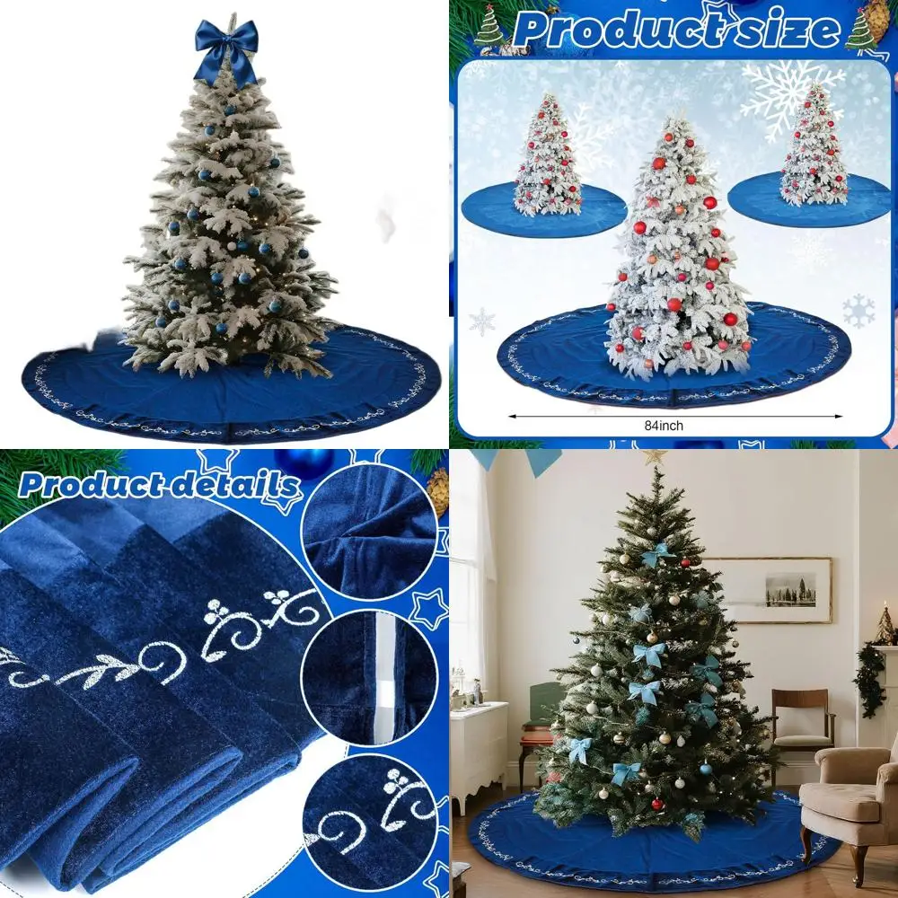 

Винтажная синяя бархатная юбка в виде рождественской елки 84, золотая вышивка и праздничный шарм в деревенском стиле