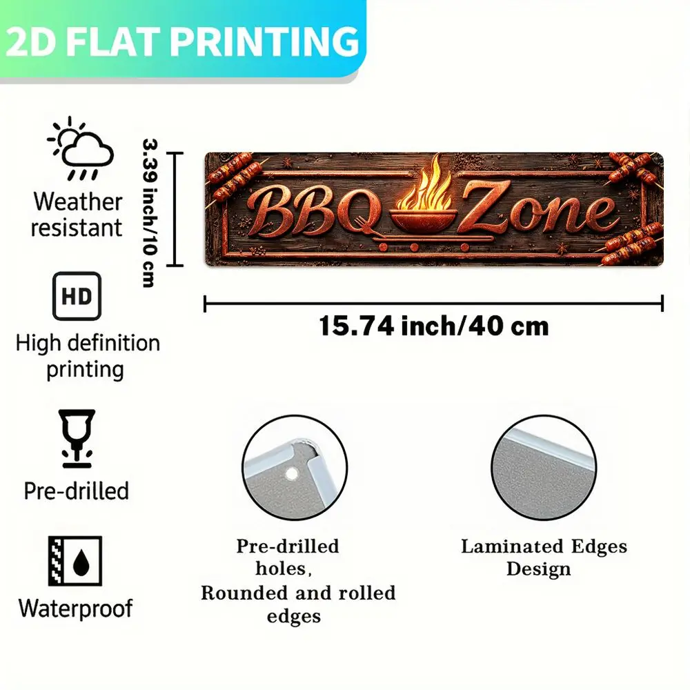 2D Metal Sign 16''x4'' - Heavy Duty Retro Outdoor Wall Art BBQ Grill Master Decoration for Backyard Patio Garage Garden Man Cave