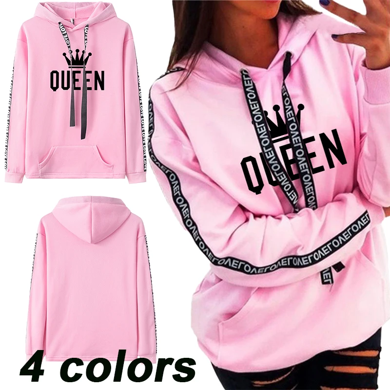 

Fashion Queen Printed Hoodie Women's Outdoor Casual Pullover Women's Drawstring Hooded Long Sleeve Sweatshirt