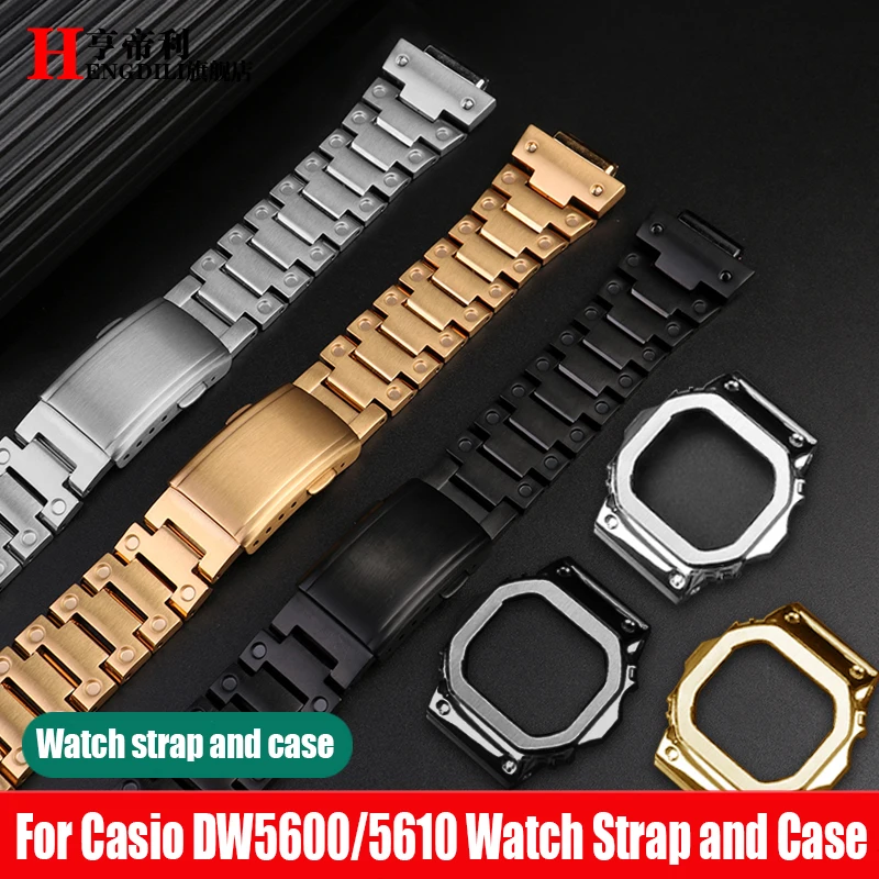 Modified Suit Watchbands For Casio G-SHOCK DW5600 GW-B5600 GWM5610 Men's Bracelet Stainless steel metal Bezel watch case + strap