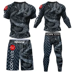 Men Rashguard MMA T-shirt +Pants 4PCS/Suit Jiu Jitsu Black Grappling Bjj Gi Boxing Rash Guard Sportwear lLeggings Set MMA Shorts