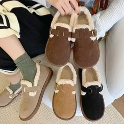 Shoes Woman Flats Round Toe Casual Female Sneakers Slip-on Loafers Fur Dress Winter Retro Slip on New Lace-Up Rubber Flock Leisu