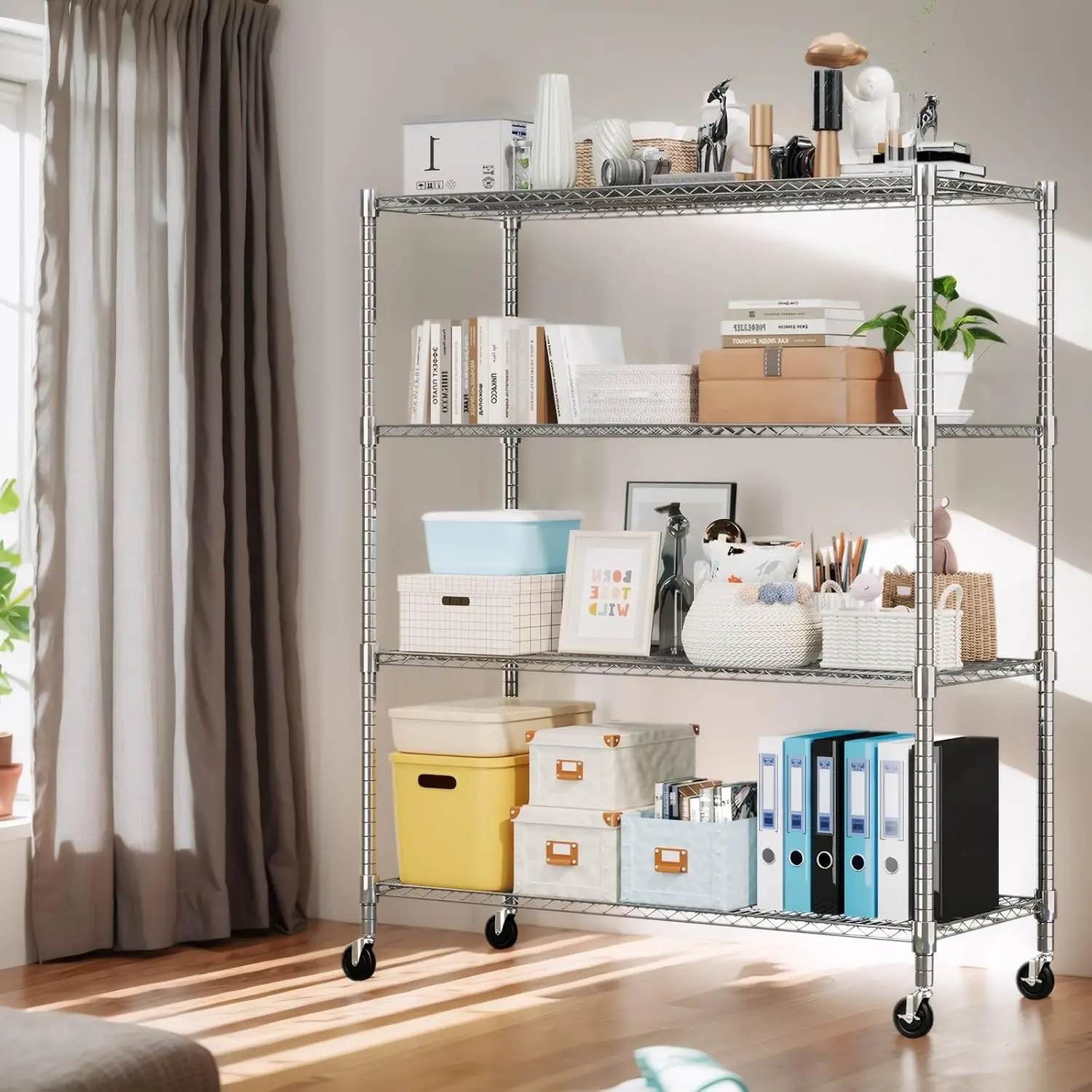 Heavy Duty Wire Shelving 4-Tier Adjustable Metal Rack with Wheels 2600LBS 60