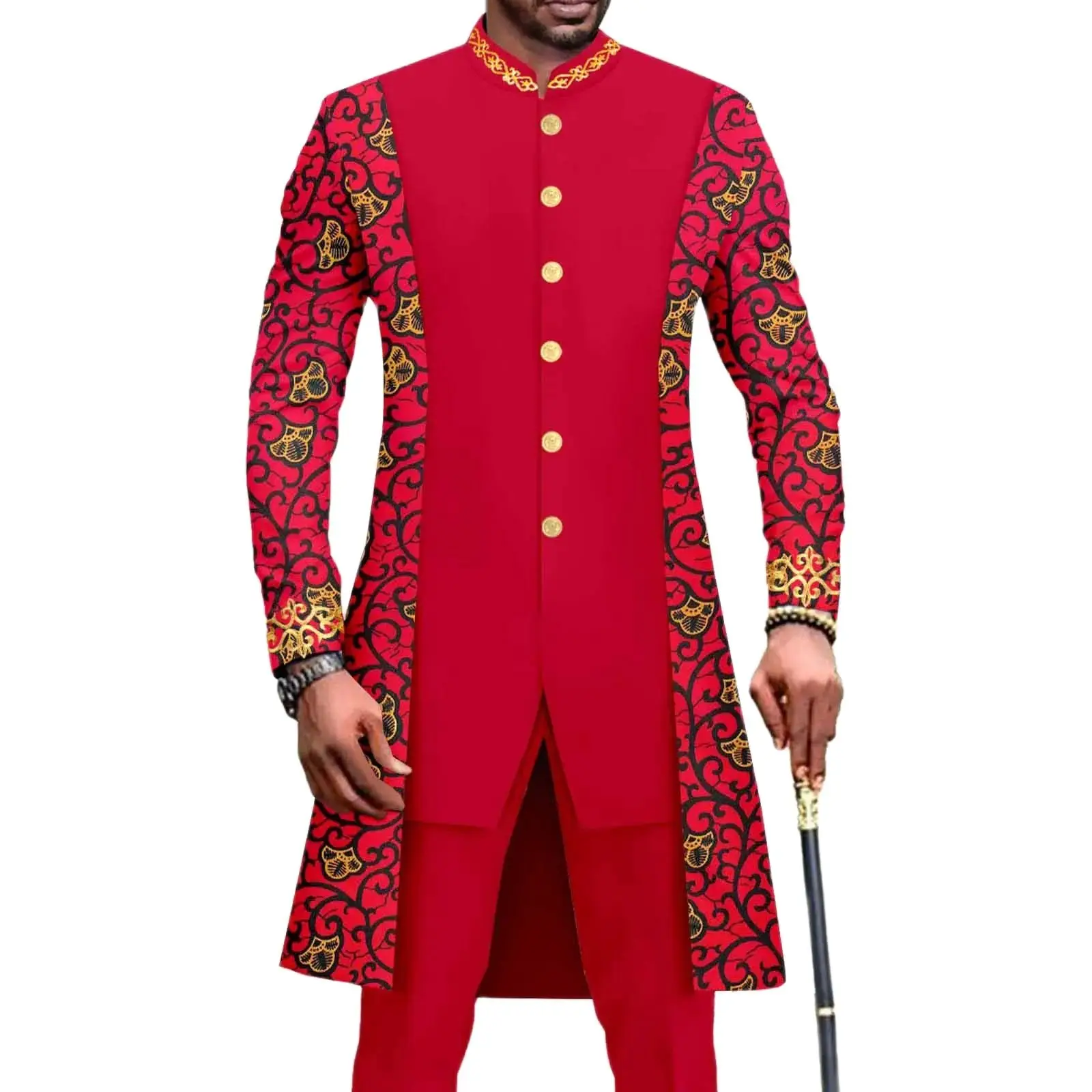 New Men`s Bussiness Suit Slim Fit Embroidery Blazer and Trousers 2 Piece Set Print Outfits Bazin Riche African Clothes