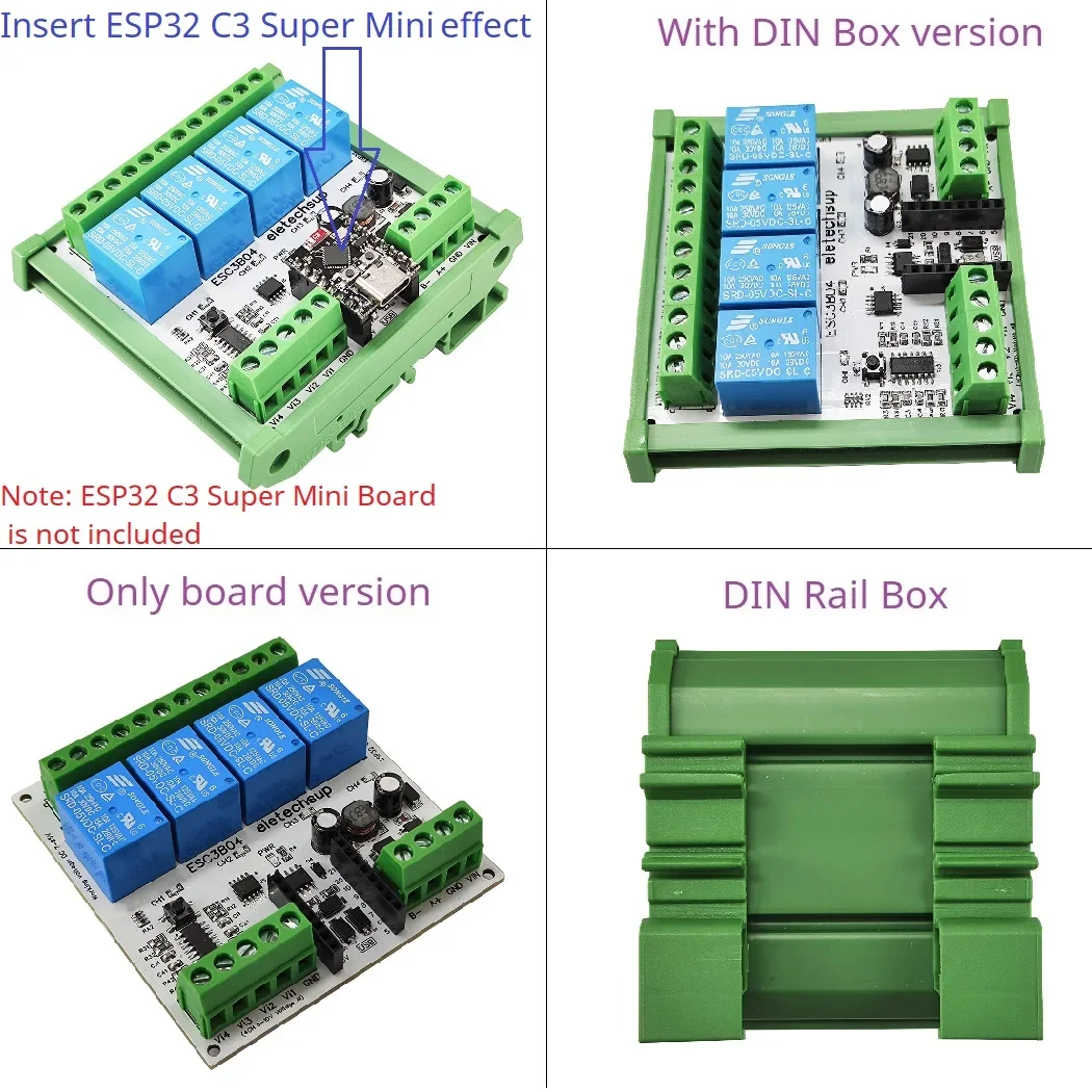 2PCS DC 9V 12V 24V ESP32 4AI-4DO 0-10V Analog Input C3 Super Mini RS485 Relay Expansion Board Smart Home IOT Simple PLC