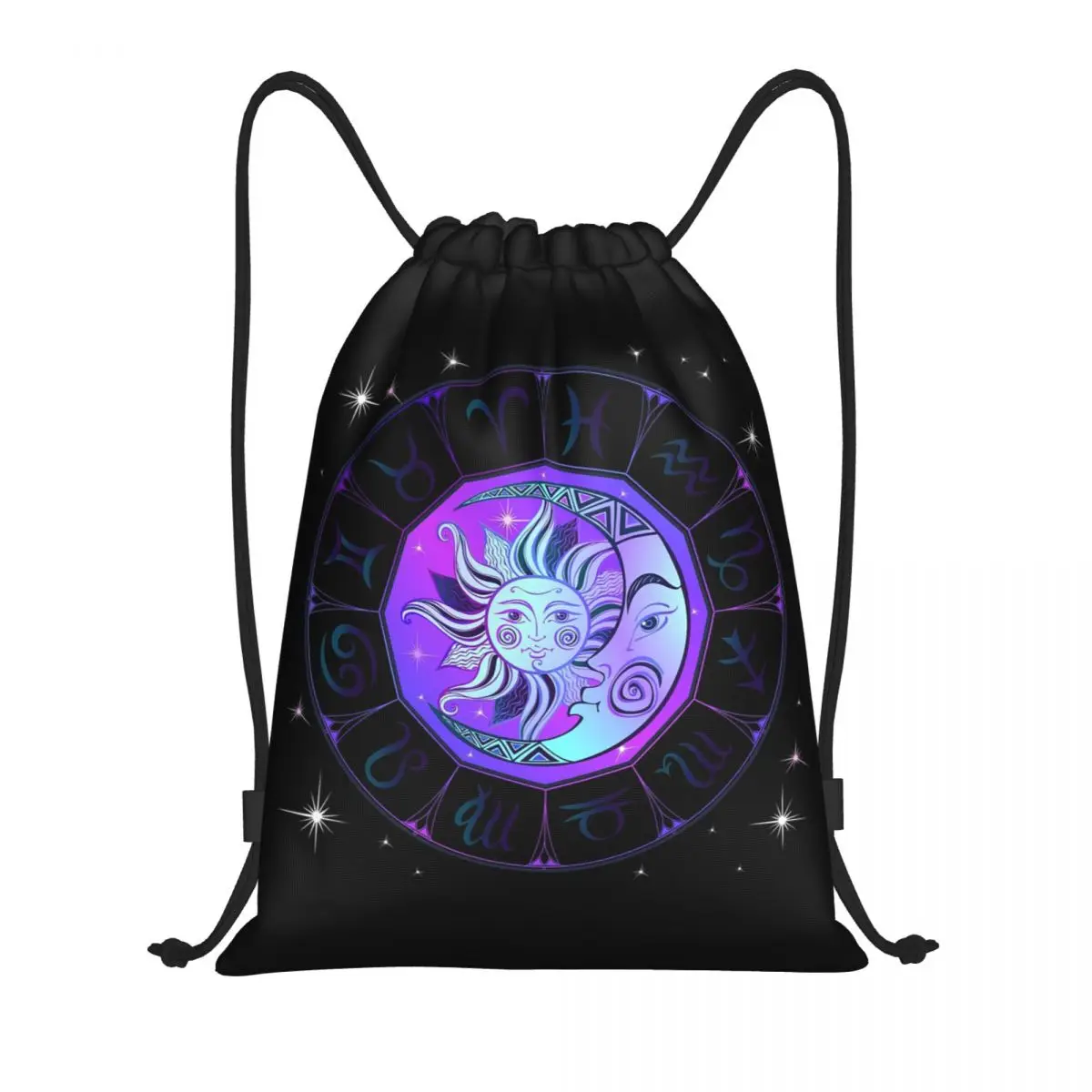 

Zodiac Wheel Space Purple Backpacks Fashion Drawstring Bags Sports Bag Book Bags for Man Woman School