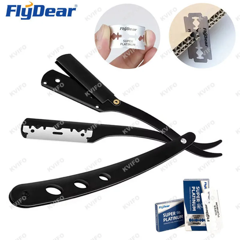 

FLYDEAR Мужская профессиональная парикмахерская бритва, ручная бритва с прямыми краями, складная из нержавеющей стали с лезвием для точной бритья