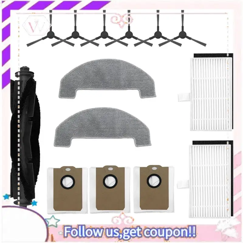 

A50F-For MONSGA MS1 MAX Main Brush Side Brush Dust Bag Mop Cloth Set Robot Vacuum Accessories