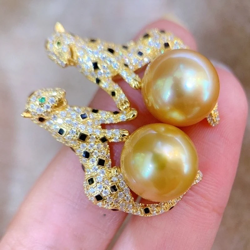 MeiBaPJ 11-12mm 925 Silver Natural Golden Freshwater Pearl Leopard Stud Earrings Fine Wedding Jewelry for Women