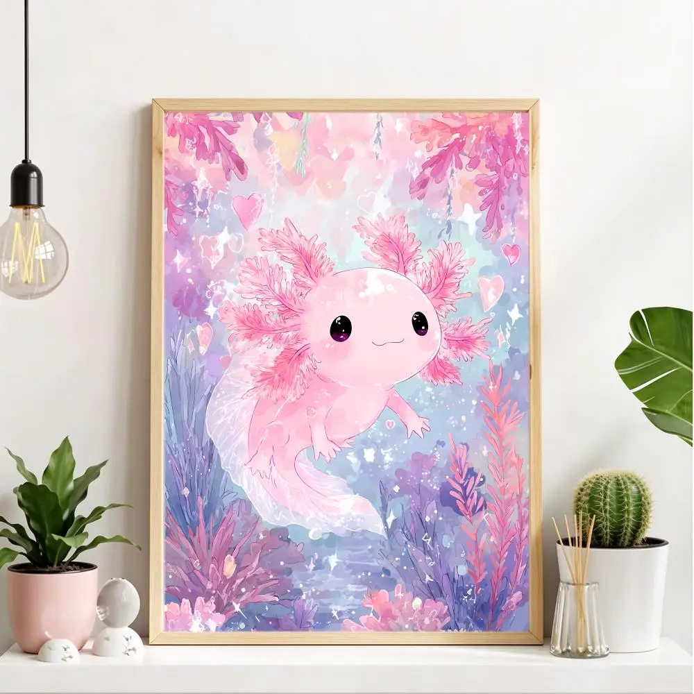 Cute Dreamy Art Axolotl Poster Home Wall Decor for Living Room Bedroom Office Aesthetic Room