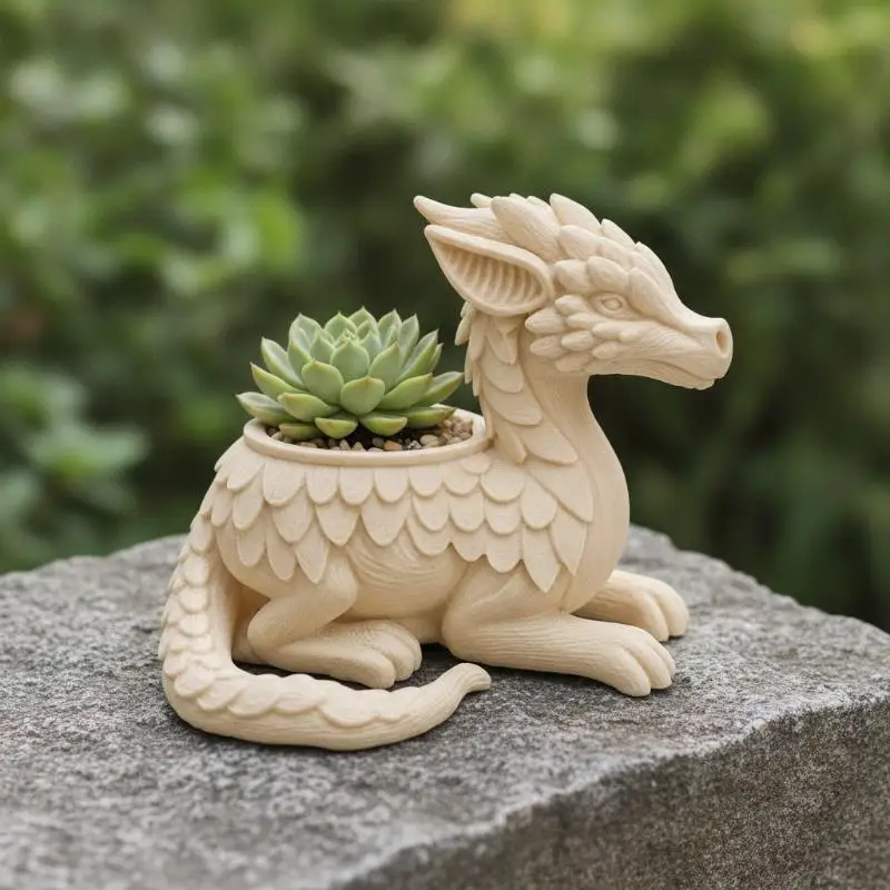 Hot Sale Lightweight 3D Printed Dragon Shaped Flower Pot Vase Plastic Planter For Desk Bookshelf Home Office Display Gift Decor