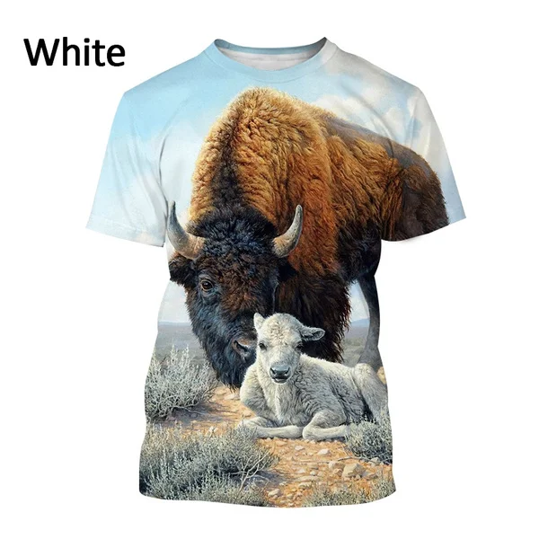 New Men's Casual American Bison Pattern 3D Printing Breathable Short Sleeve T Shirt Animal Harajuku Streetwear Top