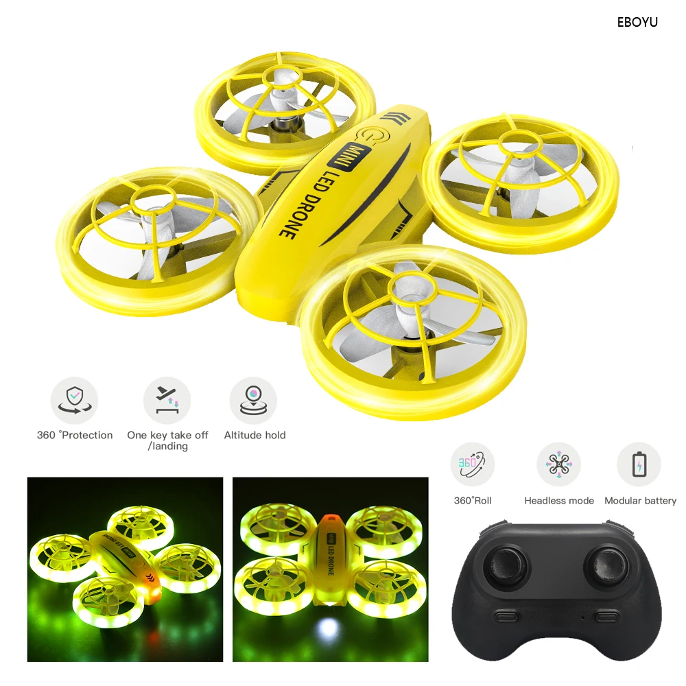 Eboyu Sg300 Mini Rc Drone 2.4Ghz 4ch Rc Quadcopter Met Bescherming Netto Hoogte Houden Kleurrijke Led Lights Rc Helikopter Cadeau Speelgoed