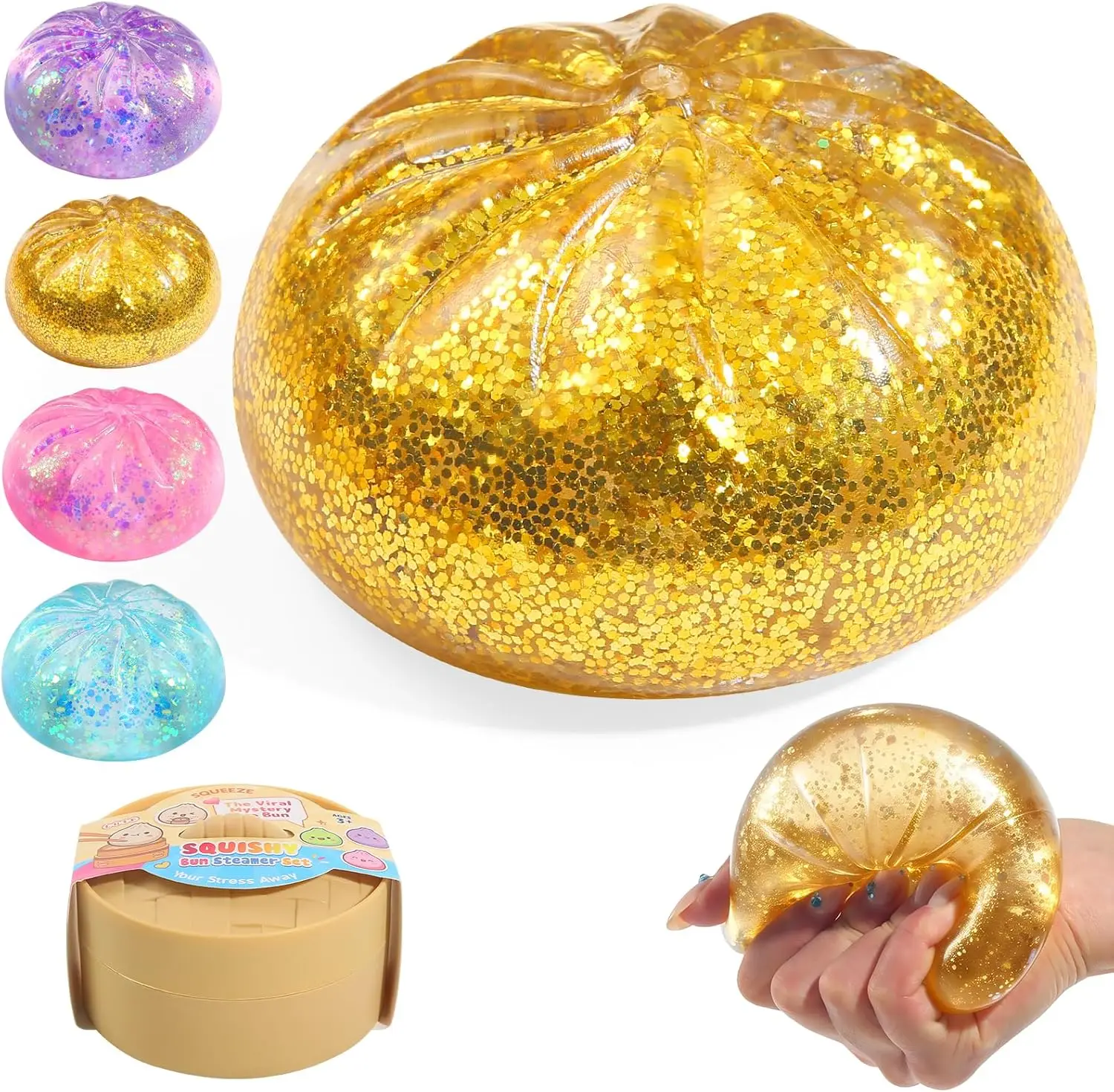 5,5 cm Glitzer-Dumpling-Squishy: Maltose-Textur Langsam Rückfedernder Stressball, Ästhetischer Taba Bao Bun, Überraschungsbox-Spielzeug, Neu 2026