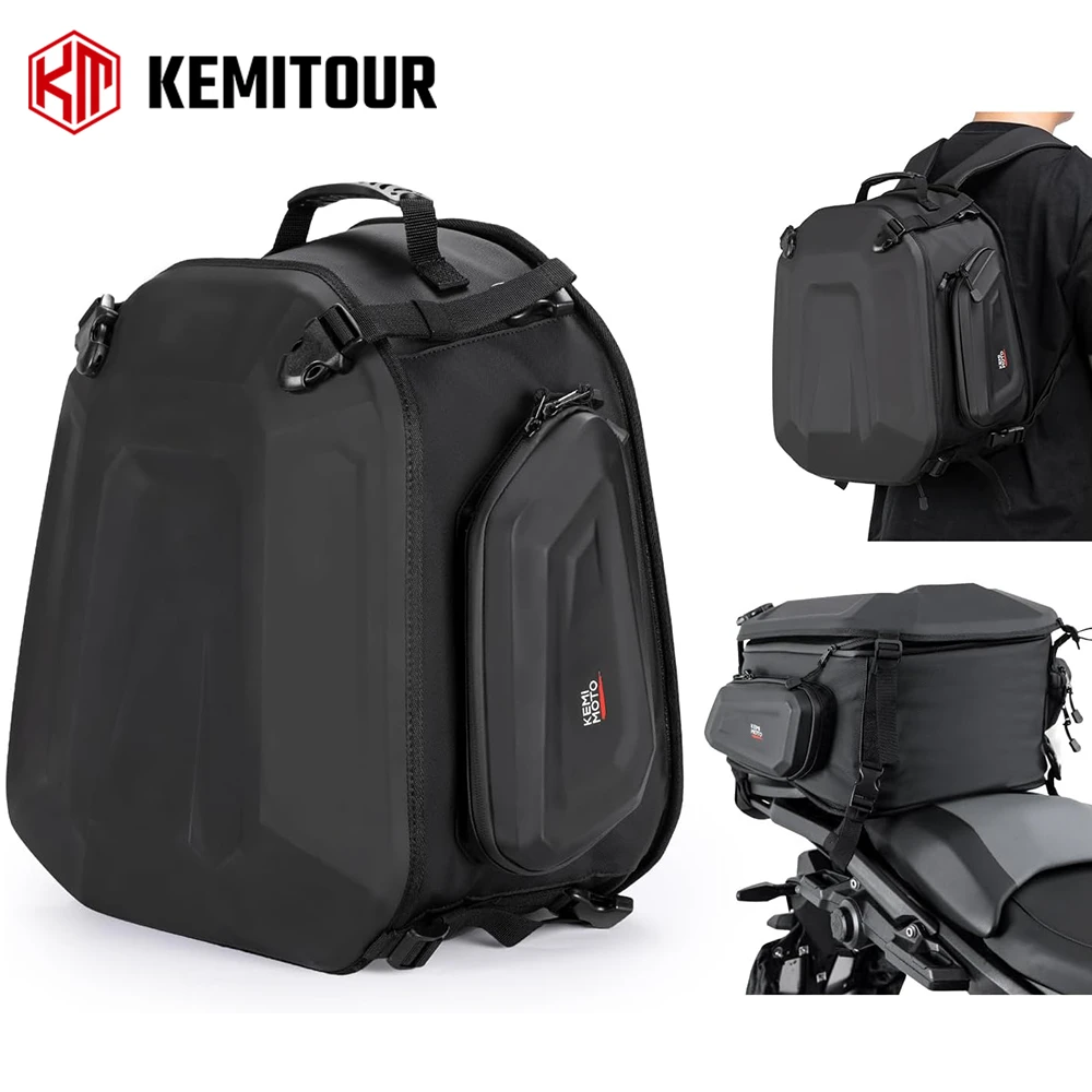

Expandable Motorcycle Seat Bag 25-40L EVA Waterproof Tail Bags Universal Travel Backpack Luggage Storage for Motorbike Scooter